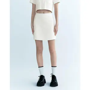 URBAN REVIVO 2026 Women's Minimalist Mid-Waist Plain Stretch Knitted Mini Straight Skirt - Multi-Size Premium Fabric Clothes, Chic Casual Women's Bottoms