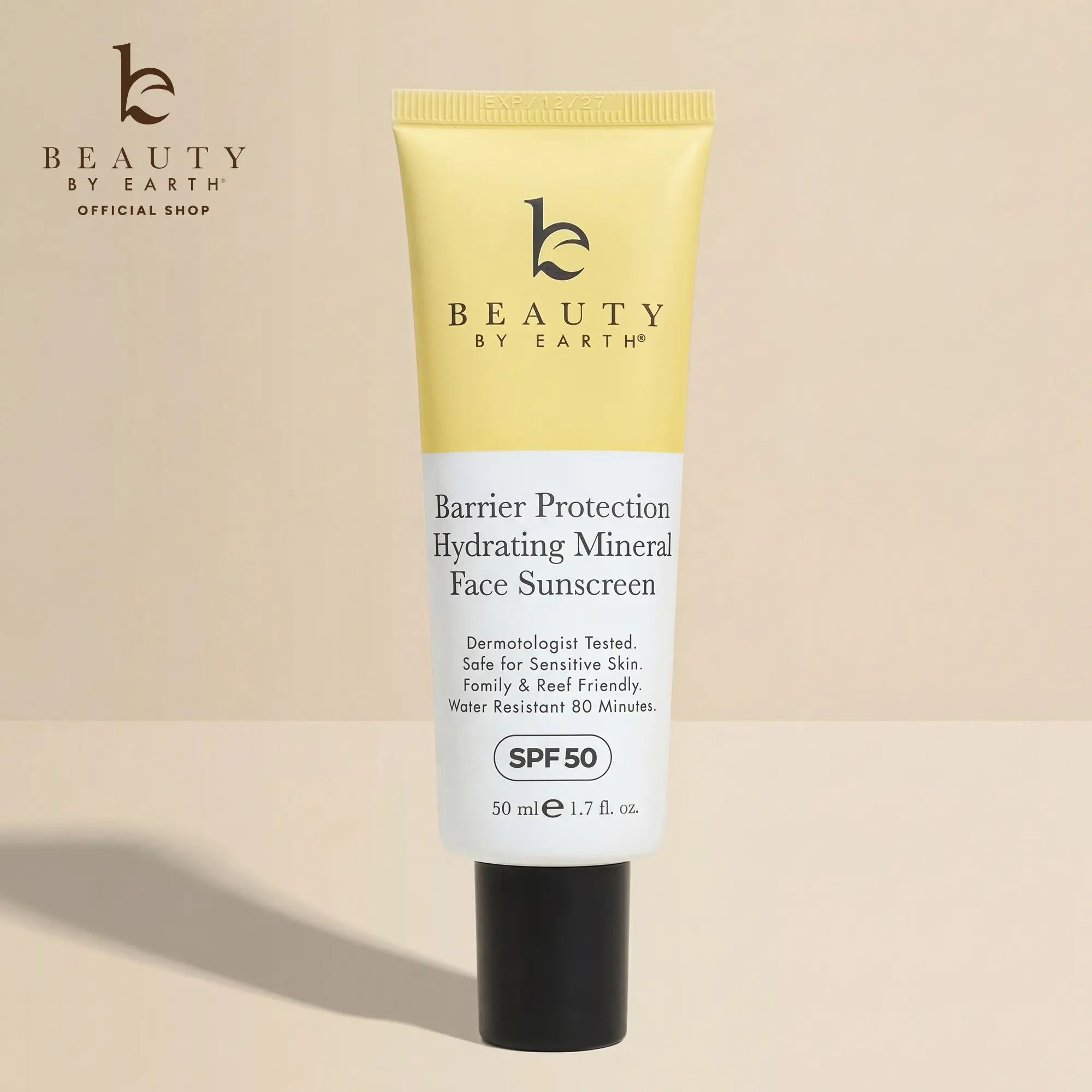 Beauty by Earth Barrier Protection Hydrating Mineral Face Sunscreen SPF 50 - Ceramide NP & Argan Oil for Sensitive Skin Facial