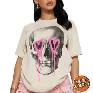 Eternal Love Heart Eyes Skull Graphic T Shirt Y2K Edgy Streetwear Unisex Cotton Crew Neck Oversized Tee