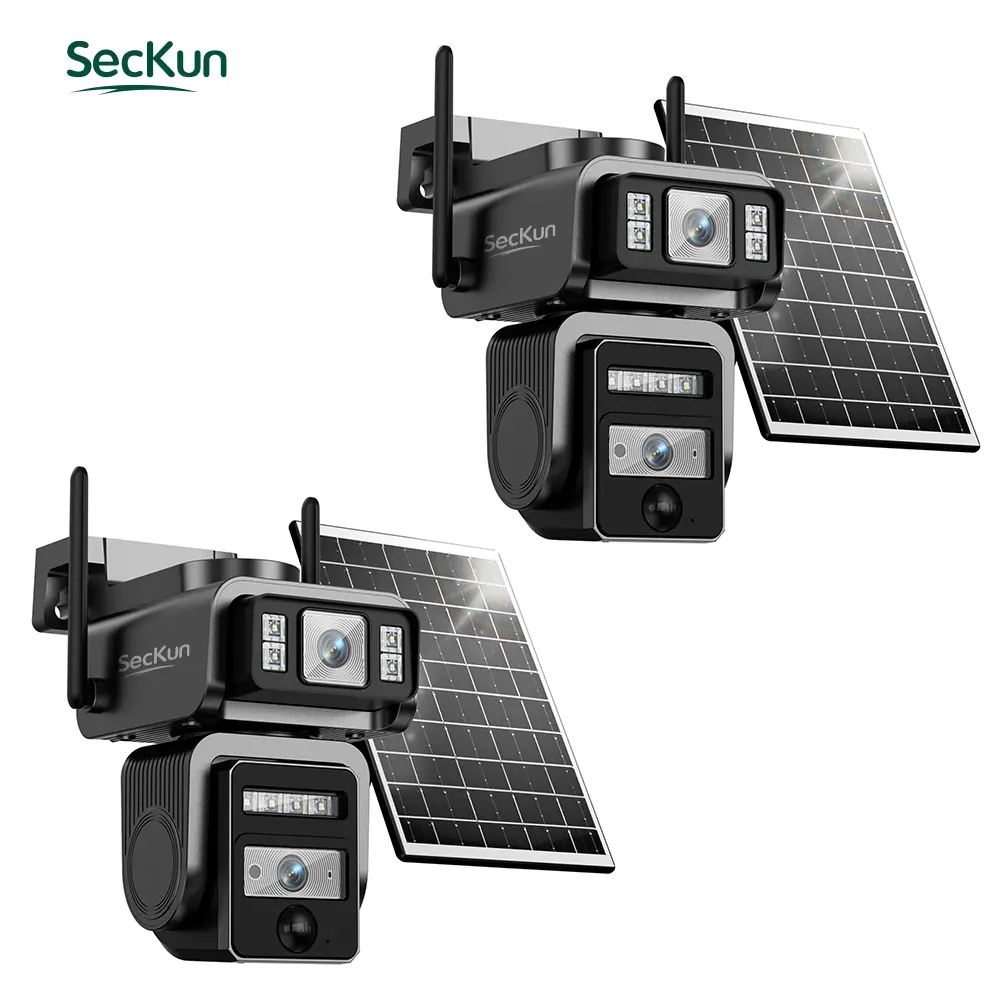 2-Pack Solar 2000P Dual Lens WiFi Wireless Security Camera System, Easy Installation, IP66 Water Proof, AI Motion & PIR Human Detection, Full Color Night Vision Lights, Motion Alarm, SD Card Compatible, Audio Support, for Home & Farm, Smart Home Gadgets,