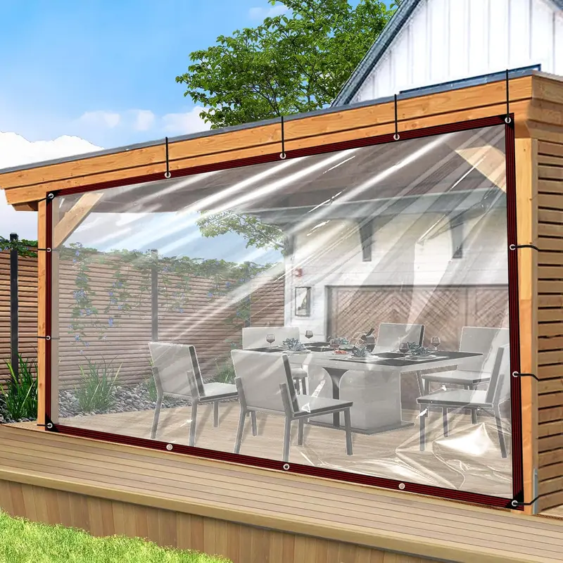 Heavy-Duty Transparent Plastic Poly Tarp, 8x10ft Waterproof Grommeted-Edge Tarpaulin, Sun-Blocking Protective Cover for Outdoor Furniture, Greenhouse Plants, Camping Tent Accessories, Floors, Blocks Sunlight