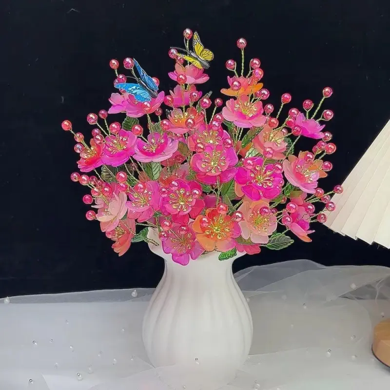 Upgraded Large Flower Core Phoenix Flower Plastic Faux Flowers Handmade DIY Material Kit Beading Gift Decoration Ornament DIY Bow Hair Accessory Ethnic Style (Semi-finished Product)