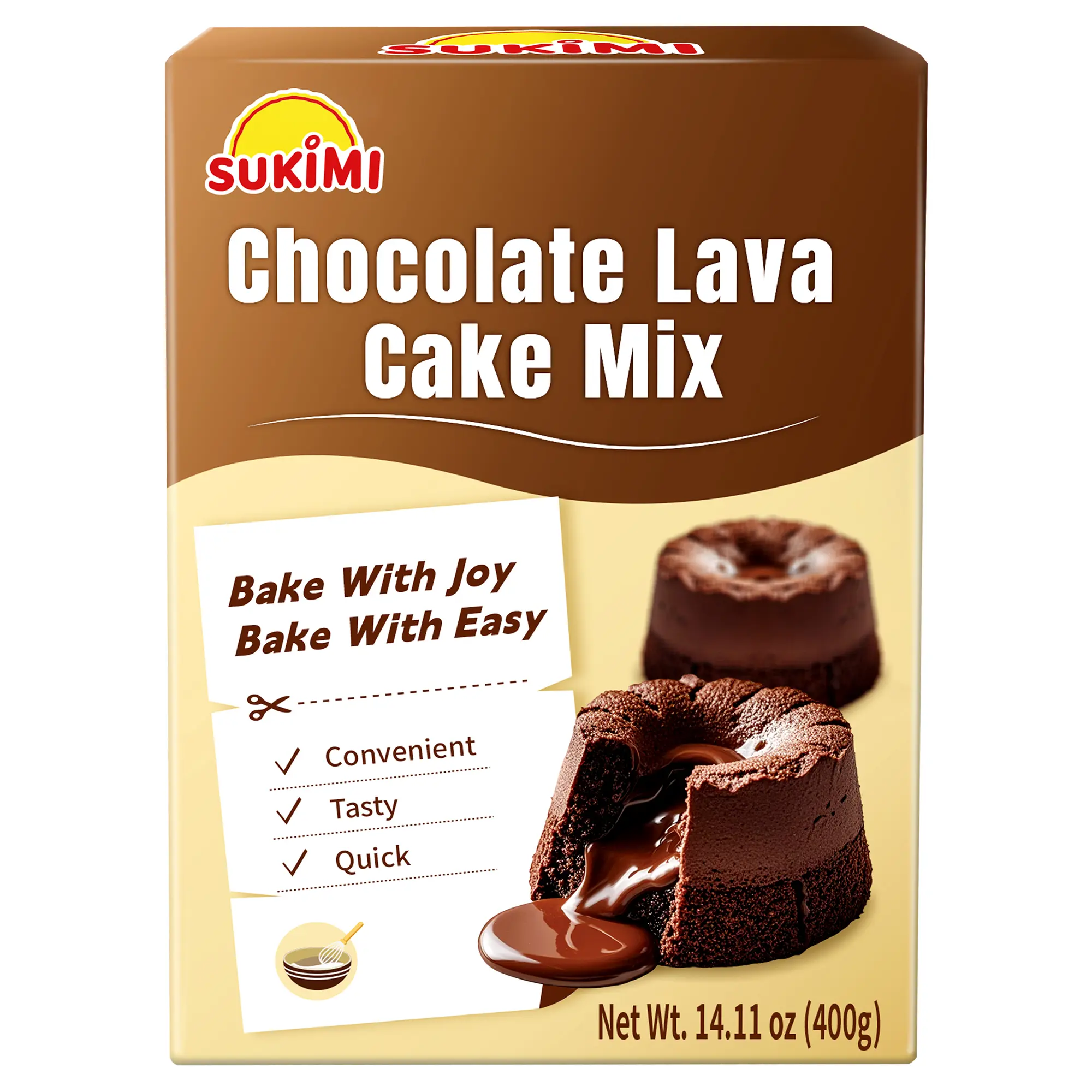 SUKIMI Chocolate Lava Cake Mix 400g, Blend with Rich Premium Cocoa, Moist Dairy-free Vegetarian Cupcake Mix, Soft & Gooey, Easy Baking Mix, Easy Homemade Desserts