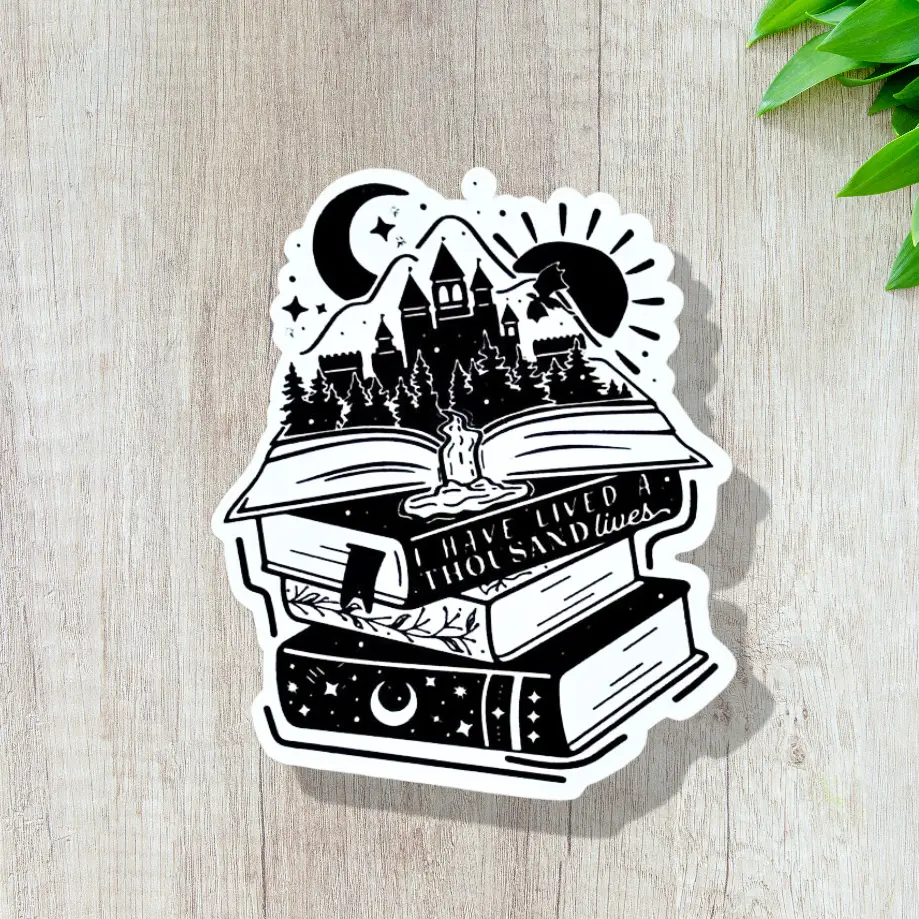 Kindle Decorative Sticker - 'Lived a thousand lives' Minimalist Vinyl Ornaments for Home Supplies Kindle Sticker, Bookish Merch Sticker, Booktok Sticker, Smut Reader,Gift for book lover, Water bottle sticker. Laptop Sticker