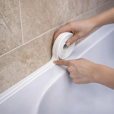 PVC Waterproof Caulk Sealing Tape - 1.5" x 10.5ft, 1.5" wide coverage, edge protector, moisture-resistant for bathrooms, self-adhesive grip stays in place, toilet base seal, kitchen edge sealer (Tools & Hardware, Adhesives, Tapes & Sealers)