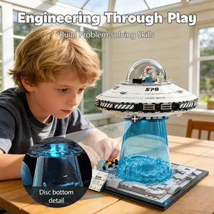 KIDGENIUS UFO Building Blocks LED Light-Up Alien Spaceship Model STEM Educational Gift for Kids Ages 8-12 & Collectors