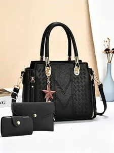 3 Piece Set Leopard Print Handbags, Simple Commuter Style with Star Charm, Crossbody Large Capacity Bag for Office & Daily Use, Fashion Handbag Set