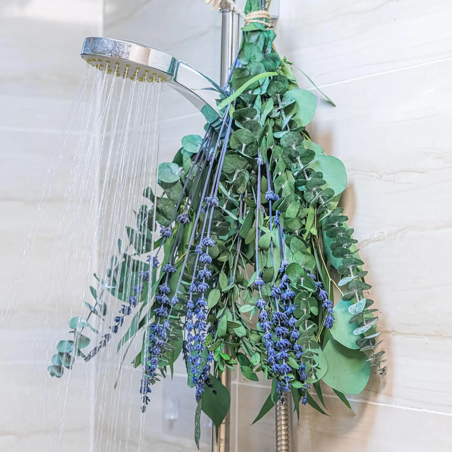 17-in Natural Fresh Aromatic Flower Garland Set - Eucalyptus & Lavender with 5 Kinds of Real Leaves, Calming Hanging Plant Set for Shower Decor & Home Fragrance Supplies (1 Pack), Bathroom