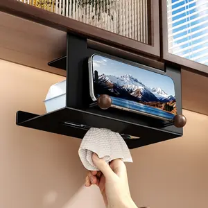 Wall Mounted Tissue Holder, Punch Free Roll Paper Storage Rack, Kitchen Cabinet Paper Towel Holder, Household Kitchen Supplies