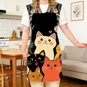 Cute Cat Print Kitchen Cooking Apron, Background with Whimsical Cat Faces and Hearts, Ideal Gift for Cat Lovers and Home Chefs, Novelty Cooking Aprons