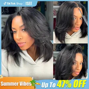 ISEE HAIR Wear Go 9x6 Tpart Layered Cut Bob Yaki Straight Wig 180% & 250% Natural Black & Reddish Brown Deep Part Pre-Cut Lace Front Wig & Pre-Bleached & Pre-plucked Hairling Glueless Human Hair Wig#SpringStatements#greenish#TikTokShopSpringGlowUp