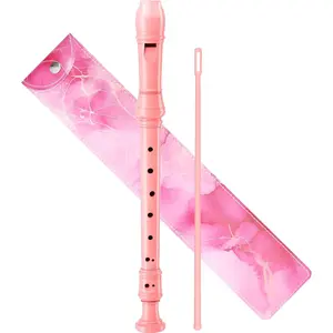 Soprano Recorder Instrument for  Beginners Student  Fingering C Key Recorder Instrument 3 count with Cleaning Rod and Bag Fingering Chart (Bright pink)