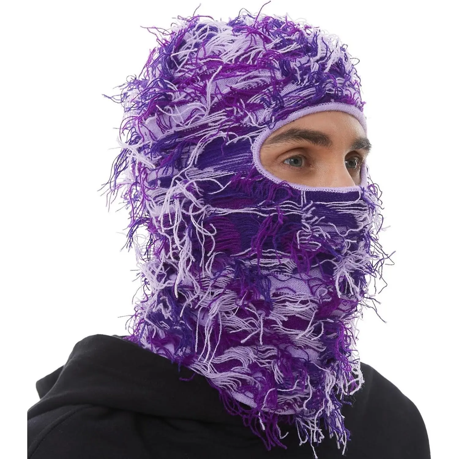 Distressed Camo Knitted Balaclava for Men & Women, Shiesty Style Windproof Full Face Headwear for Streetwear & Skiing, Female, Full Face Mask, Adults