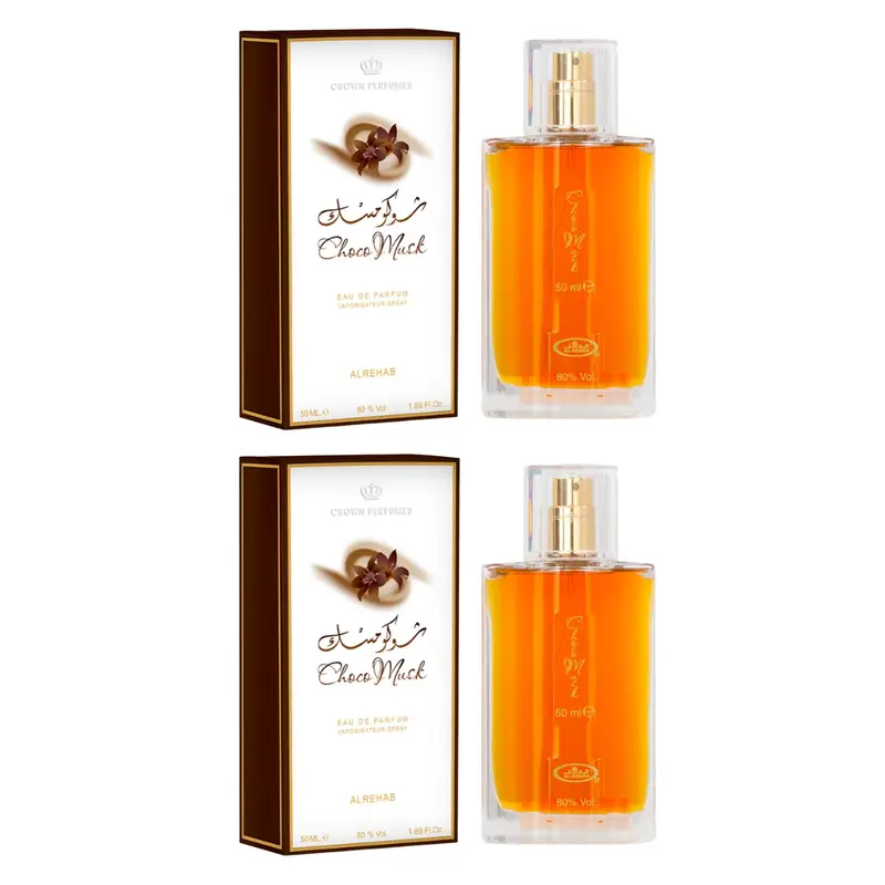 Al Rehab Choco Musk Unisex Eau De Parfum 2-Pack (1.65 fl.oz/50mL Each) for Adults, Arabian Perfumes with Cacao, Vanilla, Cinnamon, Aromatic Woody Fragrance & Amber, Sweet Gourmand Scent