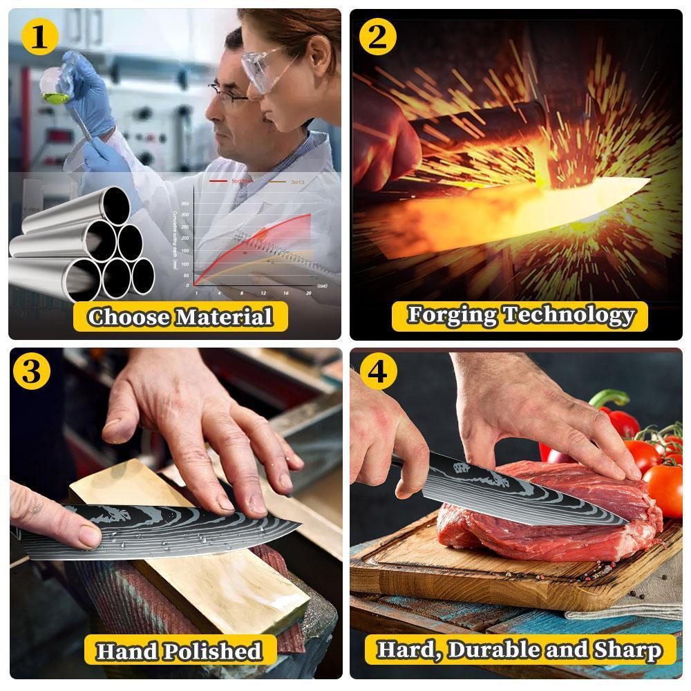 Kitchen Chef Knife - Japanese  Sharp Kitchen Knife 8 Inch Chef's Knives, Damascus Style Stainless Steel Pro Kitchen Knife, Sharp for slicing, Chef's Knife for kitchen Cooking Knife for Cutting Meat Knife Chef with Knife Cover, Unique Gift Box, Best Gift