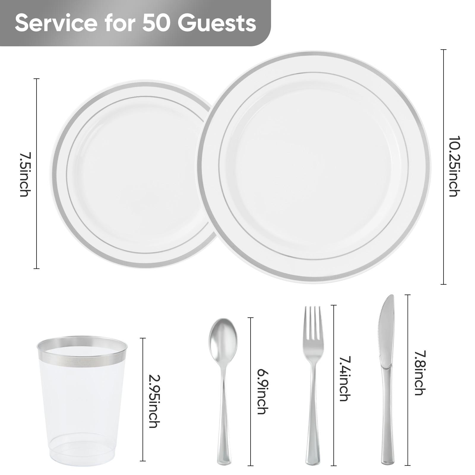 Disposable Dinnerware Set 350/700 PCS, Gold & Silver Plastic Plates Cups Cutlery for Party, Wedding, Birthday Supplies