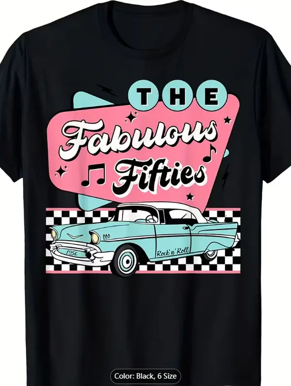 Women's Vintage 1950s Rockabilly Short Sleeve T-Shirt - Unisex 2025 Summer Sock Hop Top, Pure Cotton Round Neck Breathable Loose Fit Short Sleeve Tops, Breathable Fabric