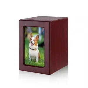 Pet Urns for Cat or Dog Urn with Photo Frame Cats Ashes Wood Pet Cremation Dog Memorial Urn Box Pet Keepsake Memorial Urns (Brown M/L)