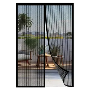 Magnetic Striped Soft Curtain, Summer Mosquito Protection, Self-Adhesive Polyester Door Curtain, Hand Washable, All Seasons Use