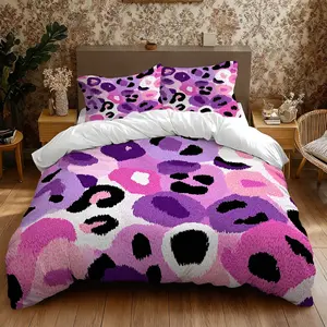 JIT2/3 Piece Quilt Cover Set Bedding Sets Purple leopard Print Comfortable Soft Bedding Valentine's Day Gift Birthday Gift Holiday Gift Suitable for Bedroom Home Decor (1*Quilt Cover + 1/2 Pillowcases) Without Fill Fabric