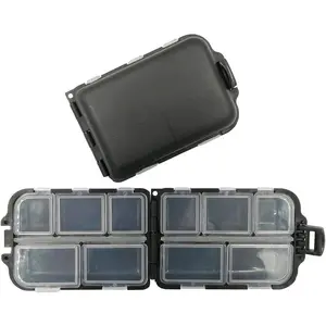 2x Small Hard Fishing Tackle Box Portable Case Hooks Lure Baits Storage Box Containers For Storing Swivels Jigs Hooks Sinker,10 Compartments (Black)