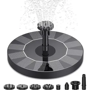 Solar Fountain, 1.5W Solar Bird Bath Fountains Pump Floating Solar Powered Water Fountain with 6 Nozzles and Fixer, Solar Fountain for Bird Bath, Outdoors, Garden, Pond, Pool
