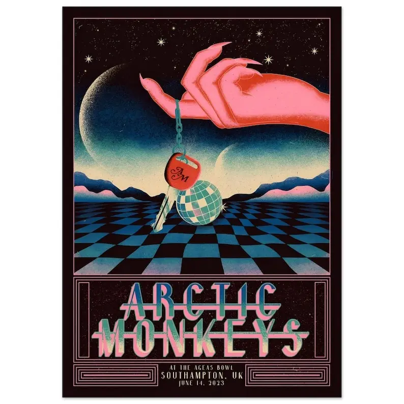 Arctic Monkeys 2023 Ageas Bowl Southampton, UK Concert Poster. Alex Turner, Matt Helders, Jamie Cook, Nick O'Malley. Music Poster Unframed