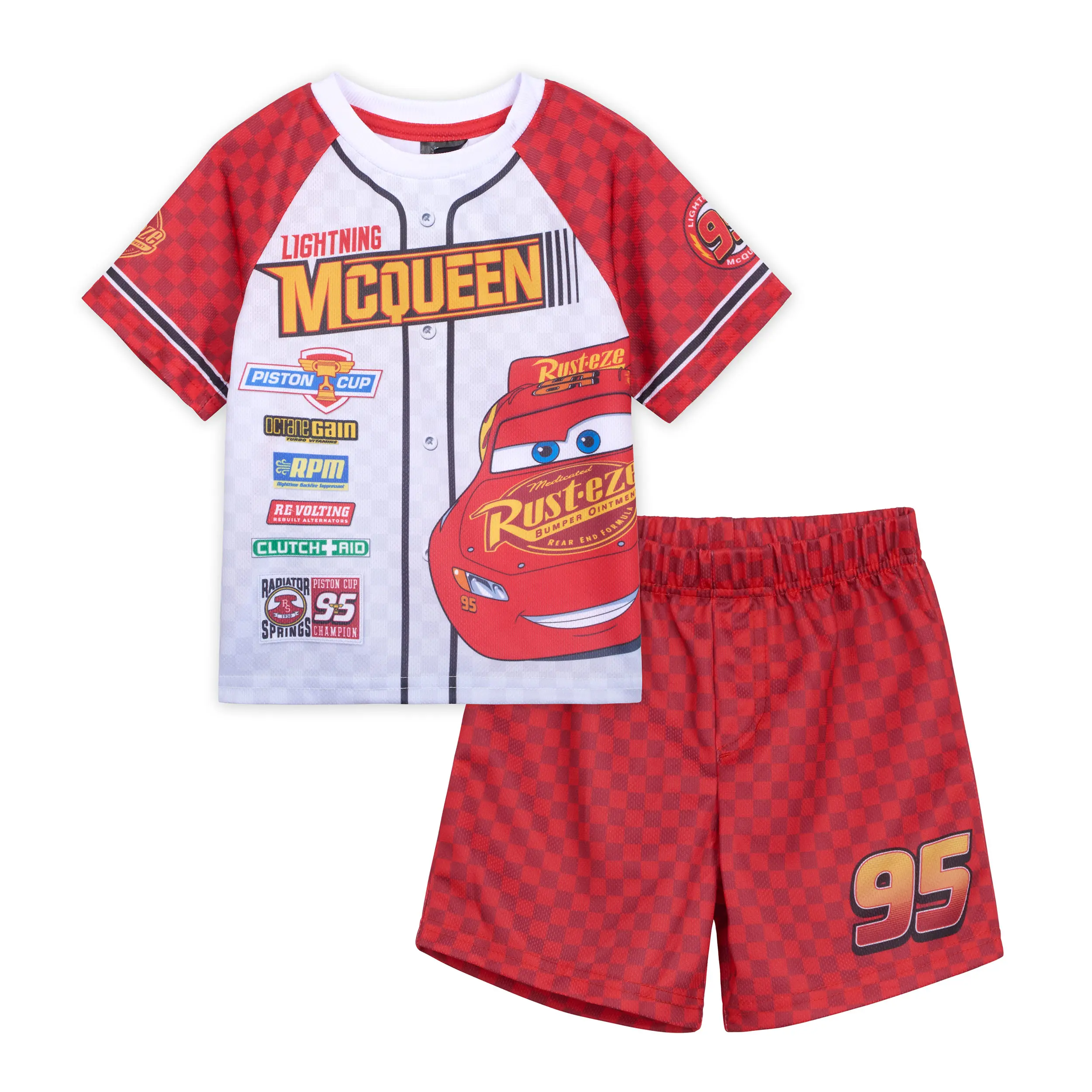 Disney Cars Lightning McQueen Boys' 2-Piece Baseball Jersey and Shorts Set Toddler to Big Kid