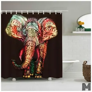 Melanin INC Colorful Elephant Shower Curtain - 100% Polyester, Water Repellent Coating, Buttonholes for Hook Placements