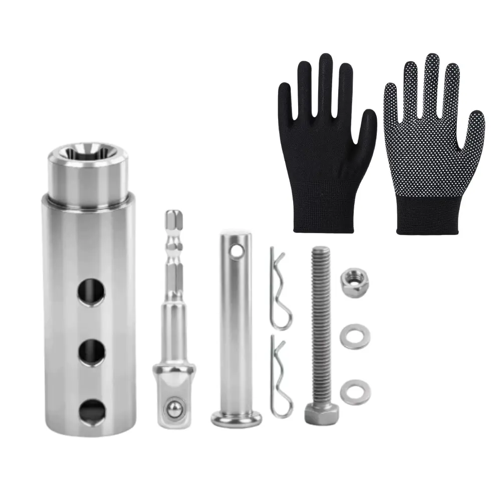 1Set Trailer Jack Drill Adapter, 1 Inch Drive Shaft Compatible, Turbo, Crank Jack Adapter Tool & 1/2 Inch Socket Bit & 1 Pair Glove, Heavy Duty for RV, Construction, Dump Trailers (DIY, Campers)
