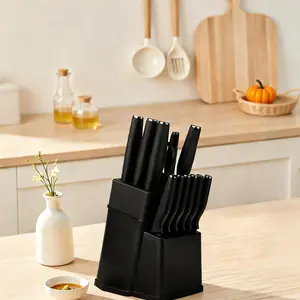 Thickened stainless steel kitchen knife set of 15 pieces, anti-slip ABS handle, cutting board and scissors, knife sharpener, kitchen cooking Self-Sharpening Knife Set with Block Self-Sharpening Dual Knife Set modern  knives