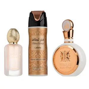 Lattafa Set Fakhar Rose Gold 3.4 Oz 6.7 Body Spray 1.7 Oz Hairmist Edp Women