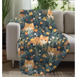 Cozy Cat Blanket, Flannel Sherpa Or Soft Velveteen Plush Blanket, Warm Flannel Throw, Home Decor, Warm And Cozy Throw, Cute Cat Throw BlanketChristmas GiftAnimal Lovers' Gift, Cute Animal,Nature Blanket,Gift for Kids