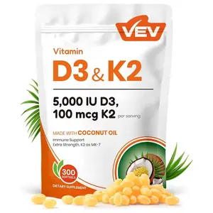 VEV Vitamin D3 K2 10000 IU, Virgin Coconut Oil, 2 in 1 Vitamins Supplement, 300 Softgels