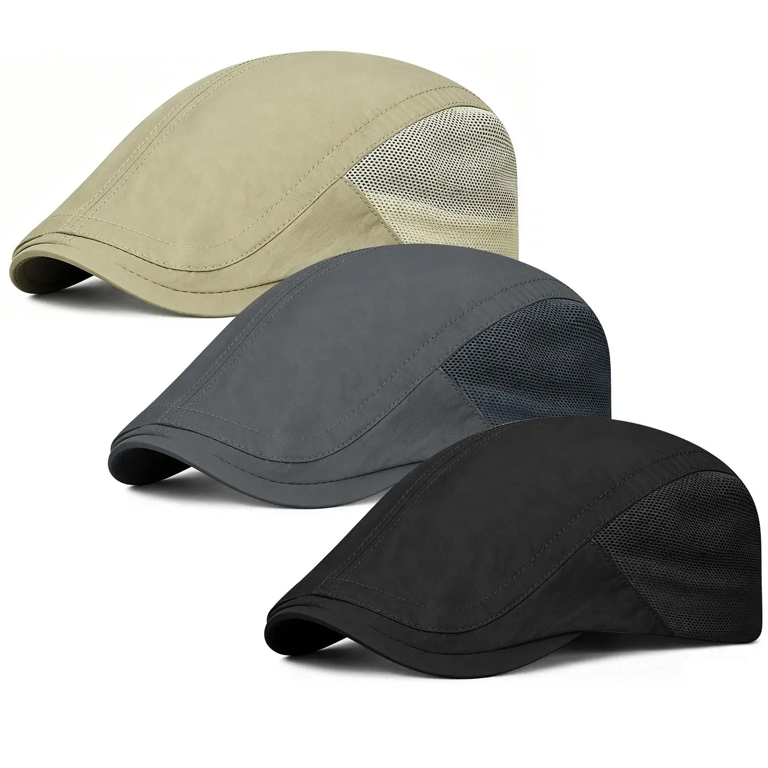 Men's Breathable Mesh Summer Newsboy Cap - Adjustable Beret Ivy Cabbie Flat Hat for Comfortable Outdoor Wear