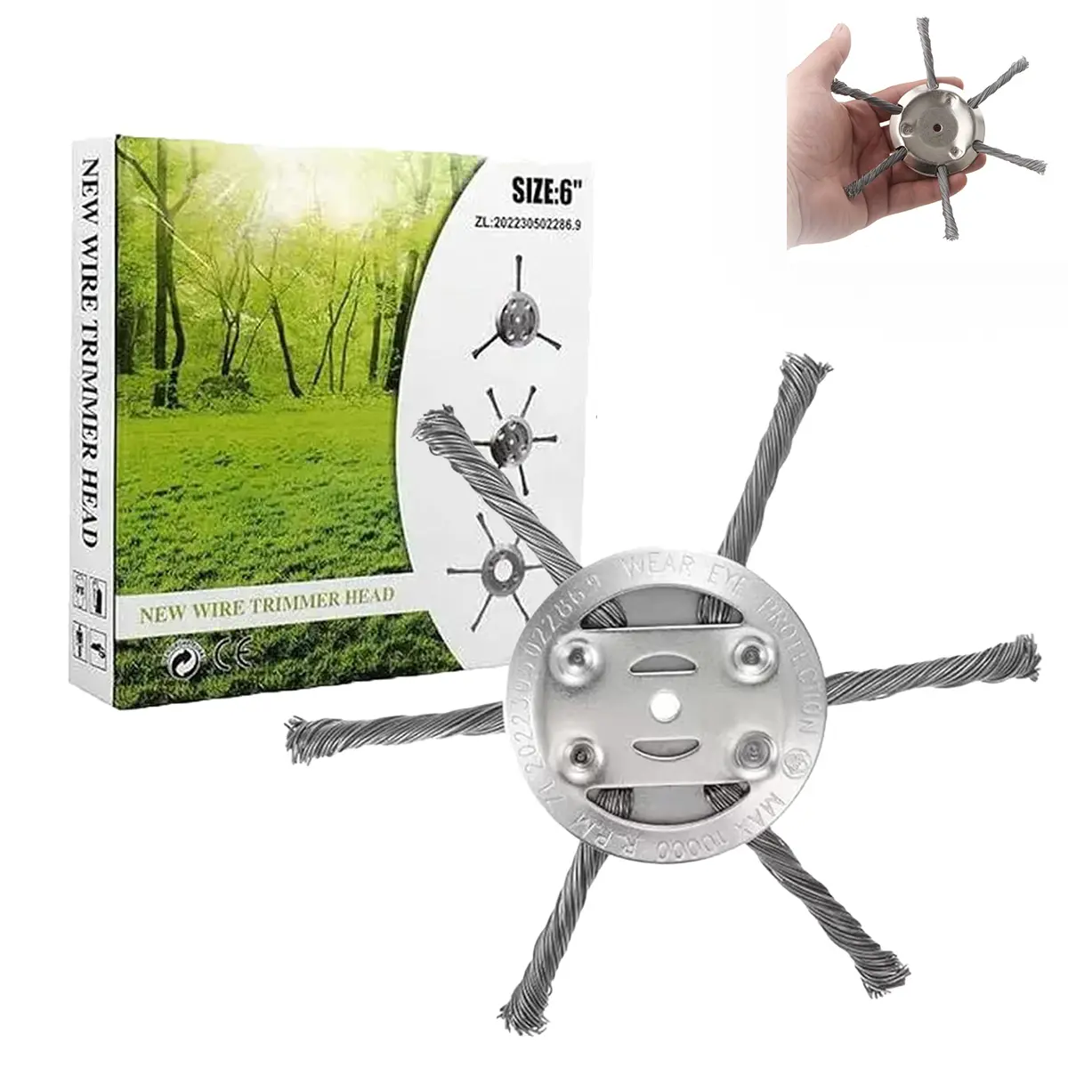 Heavy-Duty Universal Steel Wire Trimmer Head Replacement, 5mm Shaft Universal Fit Gardening Weed Brush Cutter Attachment for Corded/Cordless String Trimmers, All Seasons Grass Removal Tool