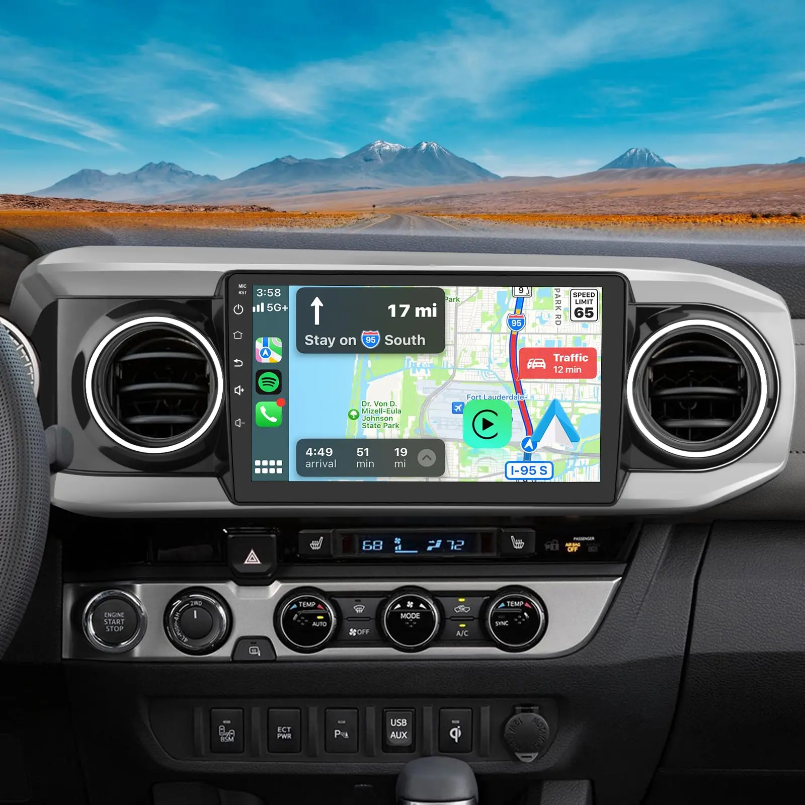 Android 13 Touchscreen Car Radio Stereo for Toyota Tacoma 2016-2022, 2GB/4GB RAM GPS Navigation Head Unit with 64GB Storage, Wired CarPlay, Built-in Wireless CarPlay, Bluetooth, Navigation + Calls