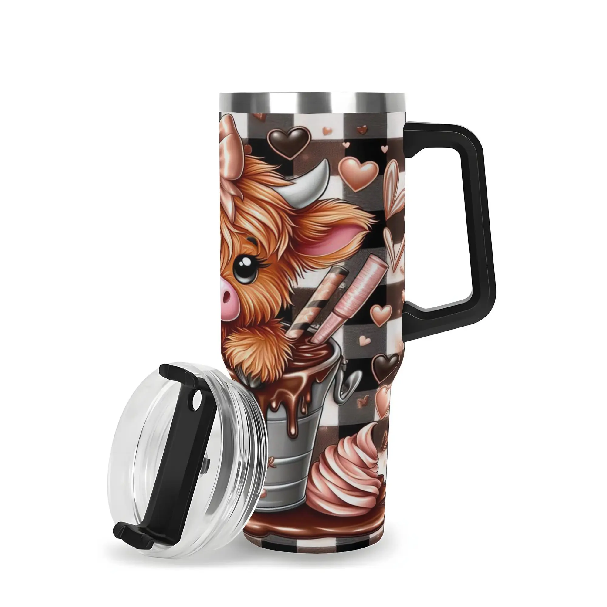 40oz Stainless Steel Vacuum Insulated Tumbler With Lid, 1 Count Cute Highland Cow Pattern Insulated Water Bottle, Travel Accessories, Summer Cool Bottle, Drinking Cup for Home Office School, Insulated Travel Drinkware