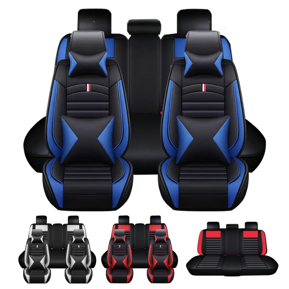 PU Leather Full Set Automotive Seat Covers - Breathable, Non-Slip with Cushion Pads, Pillows, Headrest Covers; Car Interior Decor Gift Set for Parents (Christmas, Valentine's Gifts)