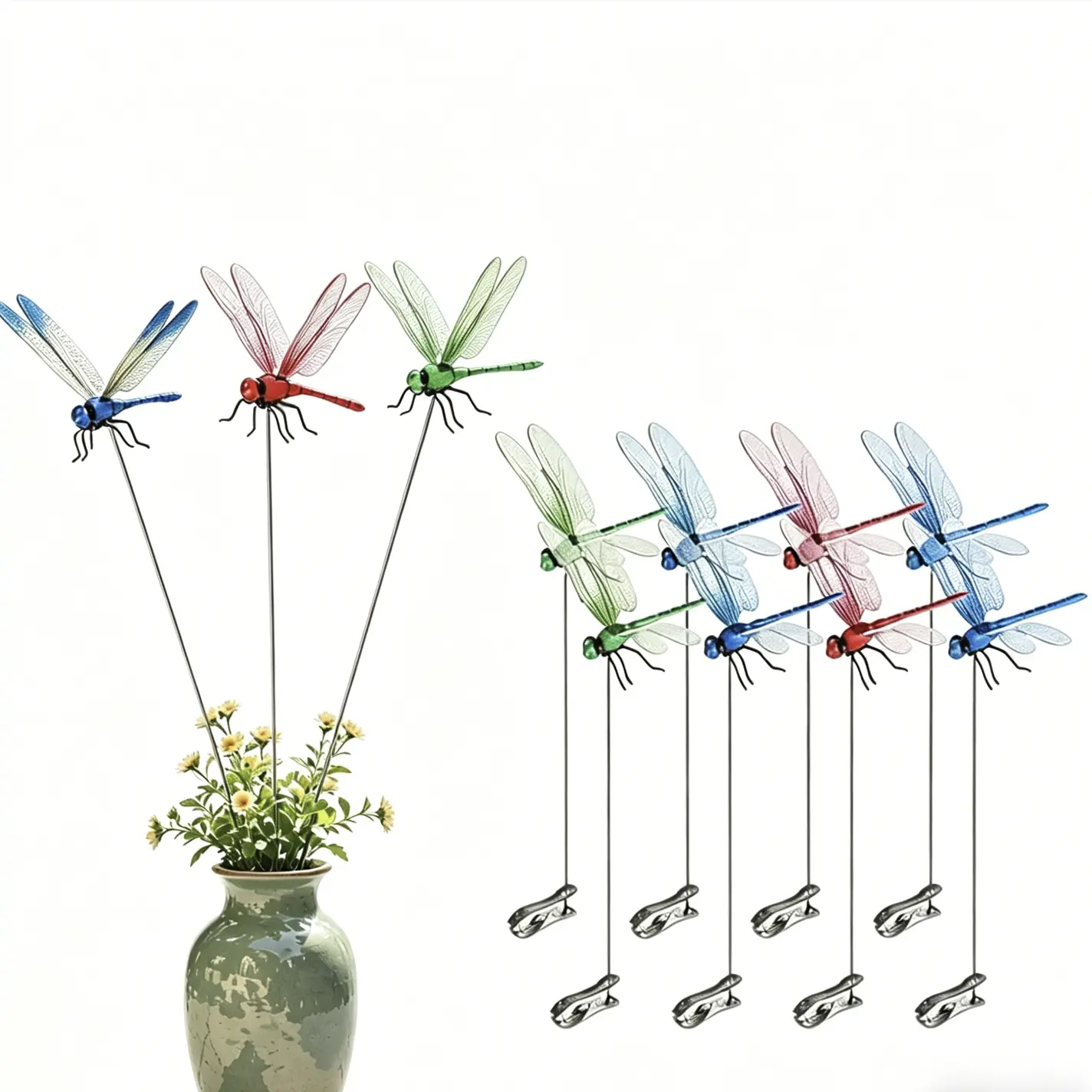 3D Dragonfly-On Fly Repellent Garden Accessory - Wind-Activated Fluttering, Natural, No Spray Needed, for Hats, Bags, Plant Pots, , Gardening Supplies，Garden Decor