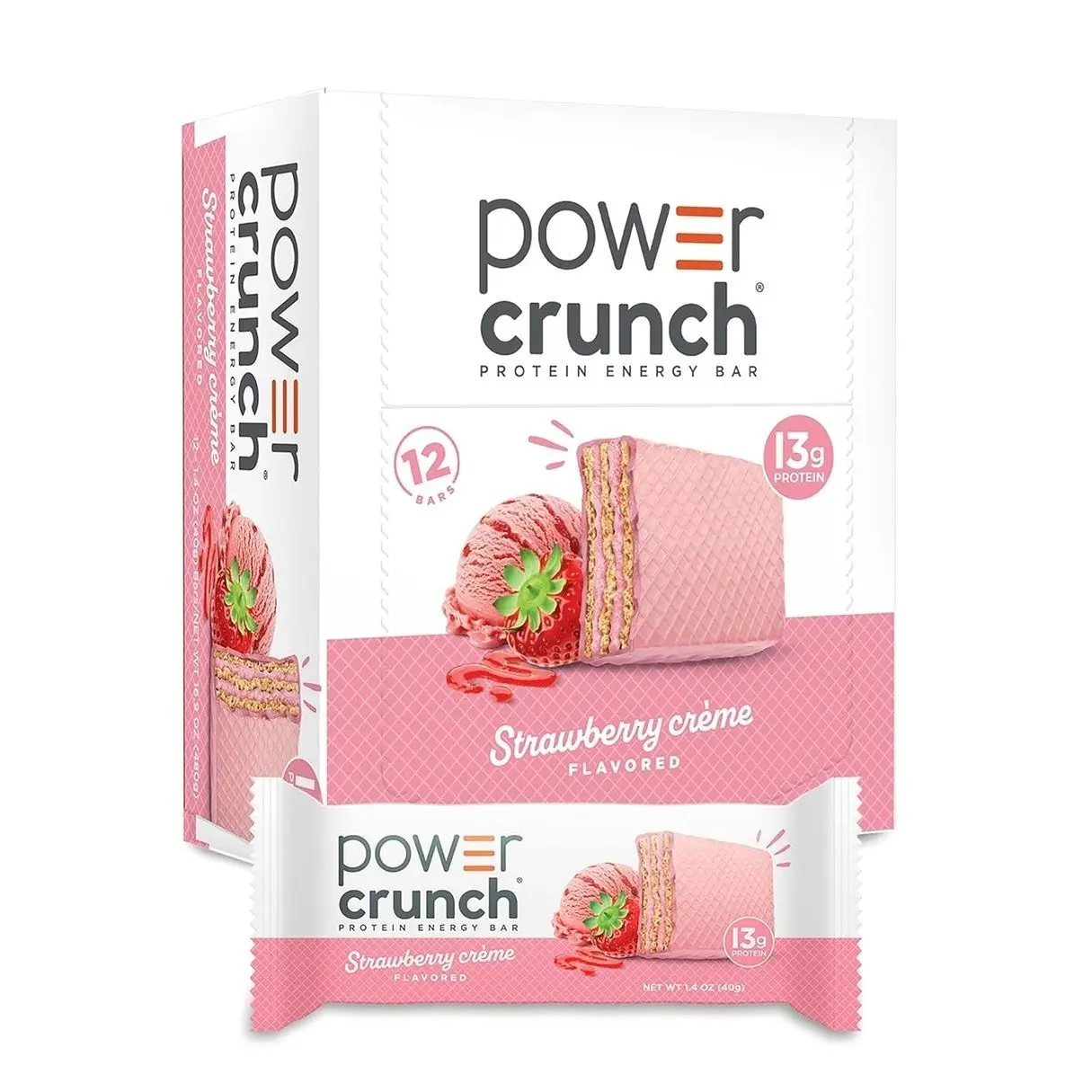 Power Crunch Protein Energy Wafer Bars, Strawberry Crème, 1.4 Ounce (12 Count)