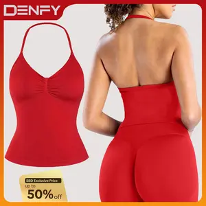 DENFY Impact Longline Strappy Top Fitness Gymwear Women Impact Longline Halter Tops Sportswear Workout Longline Tank Top Compression Gym