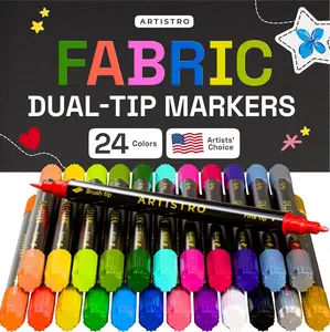 24 Dual-Tip Fabric Markers - Fabric Decorating Kit - Permanent for Clothes - No Bleed Pens for T-Shirts, Bags, Textile, Canvas, and More (Brush Tip and Fine Tip)