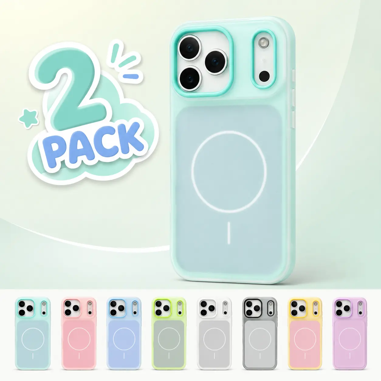 HISTORYOO 2Pcs Case for iPhone 17 Pro Max 16 15 14 Plus 13 12 11 Pro Magnetic Magsafe (pop socket no support only Fit Flat wireless charging) Defender 2 In 1 Dual Layer Jelly Soft Matte Clear Silicone Hybrid Candy Color-Blocking PC Shockproof Luxury Cover