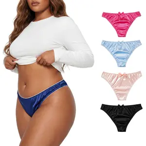 4pcs Colorful  Bow Underwear Set Breathable Satin Fabric Briefs Panties for Women Bridal Everyday Wear Special Occasions Fresh Underwear Valentine's Day Gift Womenswear Thongs Elegance Elegant Cute Casual Lingerie Soft Love Piece morelect Sexy Bowknot