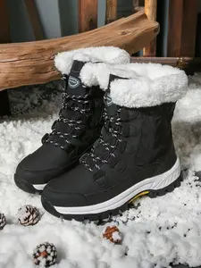 Women's Fashion High-Top Snow Boots, Windproof Waterproof Anti-Slip Outdoor Sports Shoes, Warm Comfortable Casual Laces, Daily Wear, Winter Warm Boots
