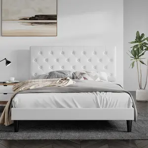 SHA CERLIN Upholstered Bed Frame with Button Tufted Headboard, 【Frame Only No Mattress】Faux Leather/Fabric Upholstered Bed Base, Platform Bed Full Queen King Size, Wooden Slat Support, No Box Spring Needed#ChristmasGifts#TikTokShopBlackFriday