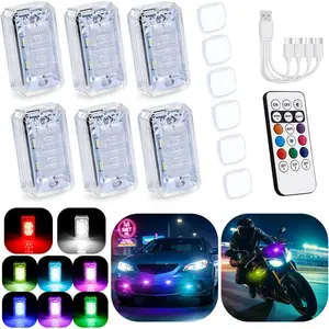 1797 Upgraded 11-LED Wireless Strobe Lights with Remote, Mini RGB Ambient Lighting for Car Exterior & Interior, USB-C 500 mAh Rechargeable Warning Flashing