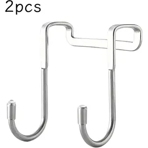 Over The Door Hooks, Stainless Steel Double Hooks, No Drill Cabinet Hooks for Kitchen Cabinet, Bathroom, Wardrobe, Office, Dormitory (2pcs)