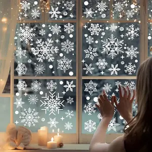 114 Piece Snowflake Window Decal Set, Christmas Decorations, 4 Static PVC Stickers, Winter Door Background, Holiday Home Decoration